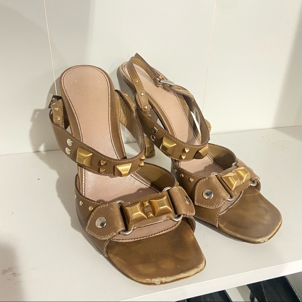Prada Studded Metallic Heels